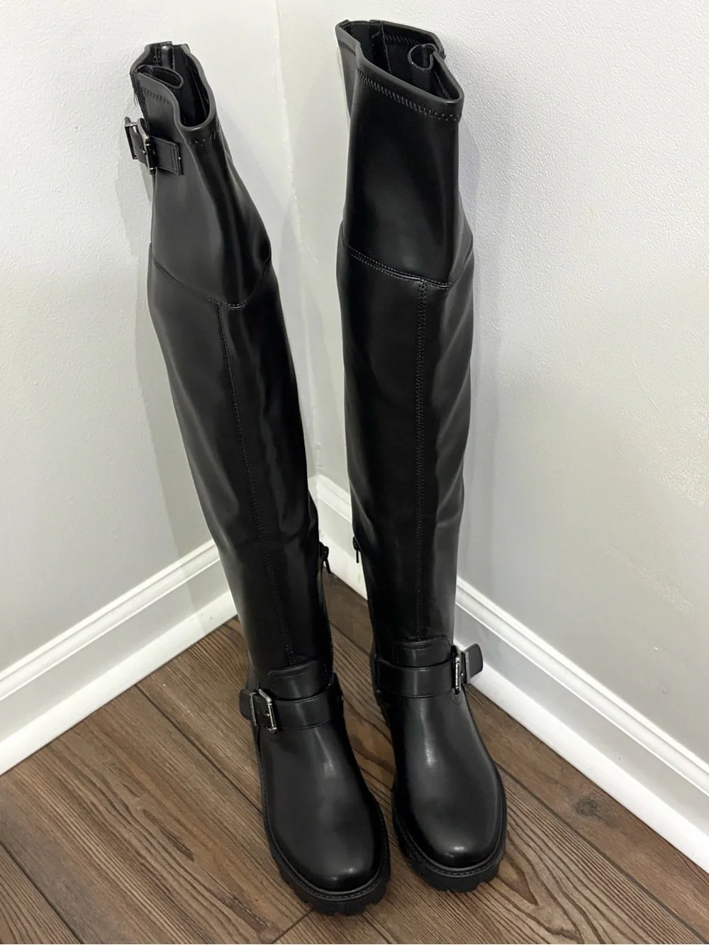 Nine West Black Over-the-Knee Riding Boots with Buckle Detail